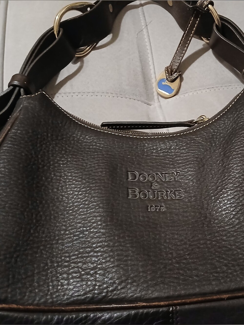 Dooney & Bourke Dark Brown Pebbled Leather Shoulder Hobo with Gold Hardware